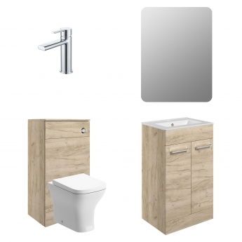 Signature Aalborg Furniture Bathroom Suite with Floor Standing Vanity Unit 510mm Wide - Oak/Chrome | Product Image