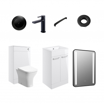 Signature Aalborg Furniture Bathroom Suite with Floor Standing Vanity Unit 510mm Wide - Gloss White/Black | Product Image