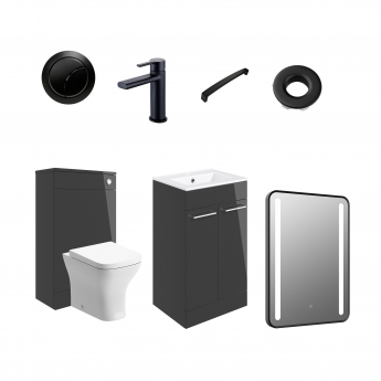 Signature Aalborg Furniture Bathroom Suite with Floor Standing Vanity Unit 510mm Wide - Gloss Anthracite/Black | Product Image