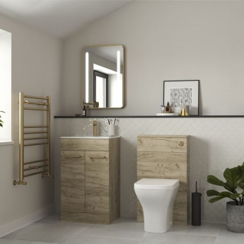 Signature Aalborg Furniture Bathroom Suite with Floor Standing Vanity Unit 510mm Wide - Oak/Brushed Brass