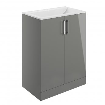 Signature Butler Floor Standing 2-Door Vanity Unit with Basin 600mm Wide - Grey Gloss