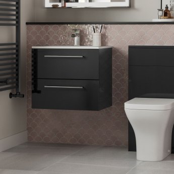 Signature Aalborg Wall Hung 2-Drawer Vanity Unit with Basin 510mm Wide - Anthracite Gloss