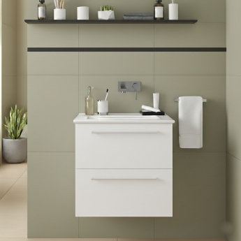 Signature Aalborg Wall Hung 2-Drawer Vanity Unit with Thin Edge Basin 610mm Wide 0TH - White Gloss | Product Image
