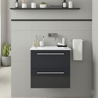 Signature Aalborg Wall Hung 2-Drawer Vanity Unit with Thin Edge Basin 610mm Wide 0TH - Anthracite Gloss | Product Image