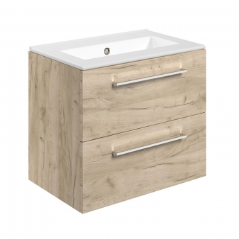 Signature Aalborg Wall Hung 2-Drawer Vanity Unit with Thin Edge Basin 610mm Wide 0TH - Oak | Product Image