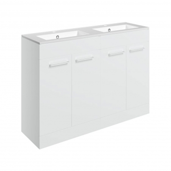 Signature Aalborg Floor Standing 4-Door Vanity Unit with Thin Edge Basin 1210mm Wide 2TH - White Gloss | Product Image