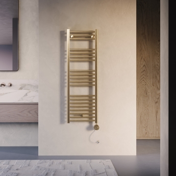 Signature Acclaim Electric Straight Heated Towel Rail 1200mm H x 500mm W - Brushed Brass | Product Image