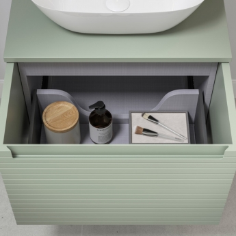 Signature Marshal Wall Hung 1-Drawer Vanity Unit and Worktop 600mm Wide - Matt Willow Green