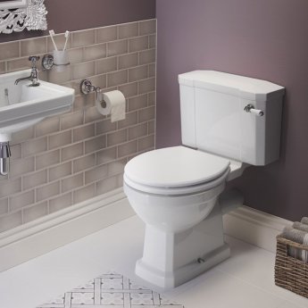 Signature Aphrodite Low Level Toilet with Lever Cistern - Satin White Ash Soft Close Seat