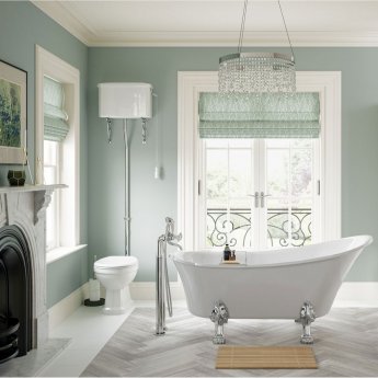 Signature Aphrodite High Level Toilet with Pull Chain Cistern - Satin White Ash Soft Close Seat