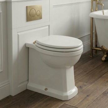 Signature Aphrodite Traditional Comfort Height Back to Wall Toilet with Brushed Brass Fittings (inc Soft Close Seat) | Product Image