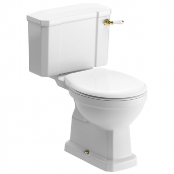 Signature Aphrodite Close Coupled Toilet with Lever Cistern Brushed Brass - Soft Close Seat