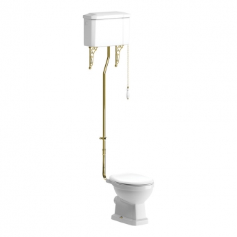 Signature Aphrodite High Level Toilet with Pull Chain Cistern Brushed Brass - Soft Close Seat