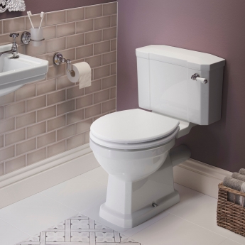 Signature Aphrodite Close Coupled Toilet with Lever Cistern - White Ash Soft Close Seat with Brass Hinges