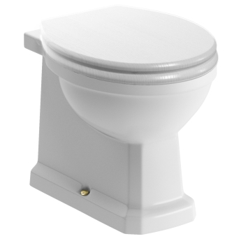 Signature Aphrodite Back to Wall Toilet with Brushed Brass Fittings (inc White Wood Effect Seat) | Product Image