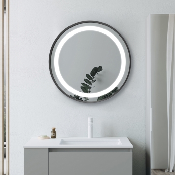 Signature Ava Round Front-Lit LED Bathroom Mirror with Demister Pad 600mm Diameter - Matt Black | Product Image