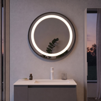 Signature Ava Round Front-Lit LED Bathroom Mirror with Demister Pad 600mm Diameter - Matt Black | Product Image
