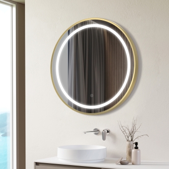 Signature Ava Round Front-Lit LED Bathroom Mirror with Demister Pad 600mm Diameter - Brushed Brass | Product Image