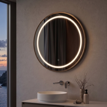 Signature Ava Round Front-Lit LED Bathroom Mirror with Demister Pad 600mm Diameter - Brushed Bronze | Product Image