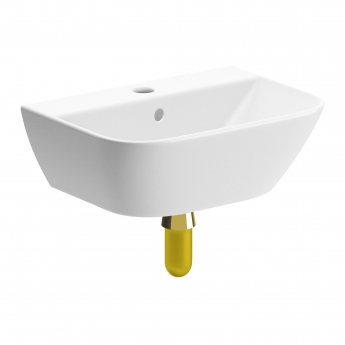 Signature Aztec Wall Hung Cloakroom Basin and Brushed Brass Bottle Trap 450mm Wide - 1 Tap Hole