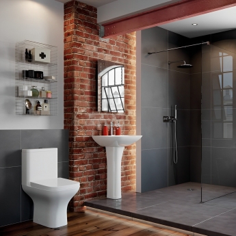 Signature Aztec Close Coupled Back to Wall Toilet with Push Button Cistern - Soft Close Seat