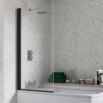 Signature Single Square Hinged Bath Screen 1400mm High x 800mm Wide - Black | Product Image