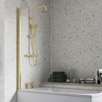 Signature Single Square Hinged Bath Screen 1400mm High x 800mm Wide - Brushed Brass | Product Image