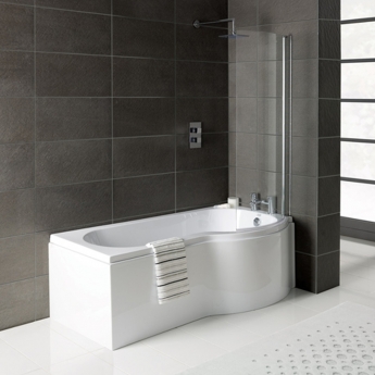 Signature Coast P-Shaped Shower Bath 1700mm x 700mm/850mm with Fixed Screen