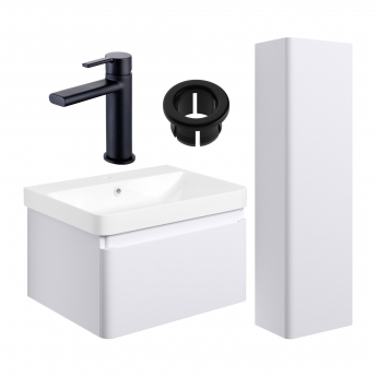 Signature Celeste Bathroom Suite with Wall Hung Vanity Unit and Tall Unit 600mm Wide - Matt White/Black | Product Image