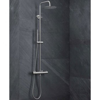 Vema Thermostatic Round Bar Mixer Shower with Shower Kit + Fixed Head - Chrome
