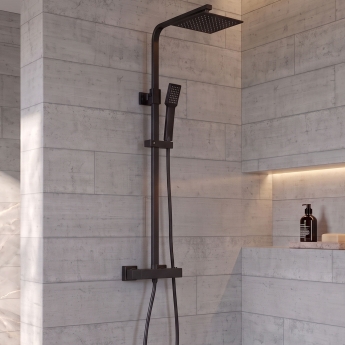 Signature Square Thermostatic Bar Mixer Shower with Shower Kit + Fixed Head - Matt Black | Product Image