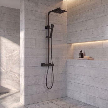 Signature Square Thermostatic Bar Mixer Shower with Shower Kit + Fixed Head - Matt Black | Product Image