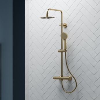 Signature Thermostatic Cool-Touch Bar Mixer Shower with Shower Kit + Fixed Head - Brushed Brass | Product Image