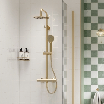 Signature Thermostatic Cool-Touch Bar Mixer Shower with Shower Kit + Fixed Head - Brushed Brass | Product Image