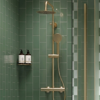 Signature Thermostatic Cool-Touch Bar Mixer Shower with Shower Kit + Fixed Head - Brushed Brass | Product Image