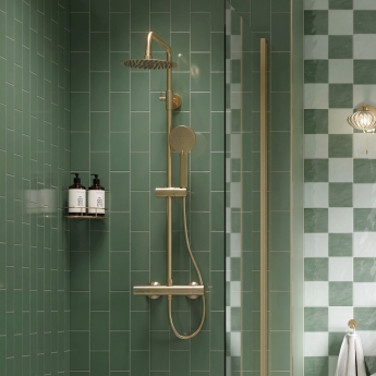 Signature Thermostatic Cool-Touch Bar Mixer Shower with Shower Kit + Fixed Head - Brushed Brass | Product Image