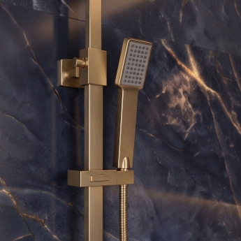 Signature Square Thermostatic Bar Mixer Shower with Shower Kit + Fixed Head - Brushed Brass | Product Image