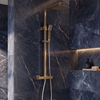 Signature Square Thermostatic Bar Mixer Shower with Shower Kit + Fixed Head - Brushed Brass | Product Image
