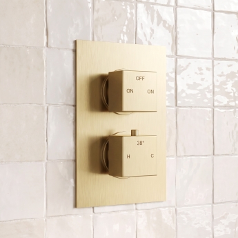 Signature Square Dual Concealed Mixer Shower with Shower Kit + Fixed Head - Brushed Brass | Product Image