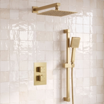 Signature Square Dual Concealed Mixer Shower with Shower Kit + Fixed Head - Brushed Brass | Product Image