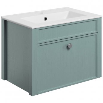 Signature Copenhagen Wall Hung 1-Drawer Vanity Unit with Basin 605mm Wide - Sea Green Ash