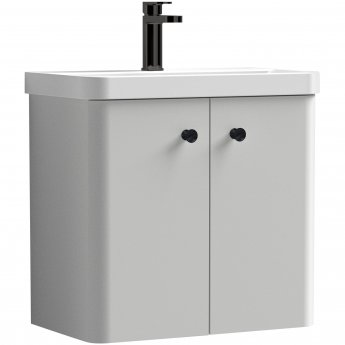 Curva Pure Wall Hung Vanity Unit with Black Handles - 600mm Wide - Light Grey