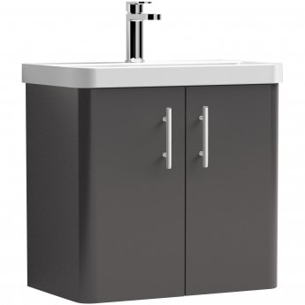 Curva Classic Wall Hung Vanity Unit with Chrome Handles - 600mm Wide - Dark Grey