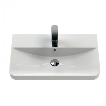 Curva Deluxe Wall Hung Vanity Unit with Brass Handle - 400mm Wide - Gloss White