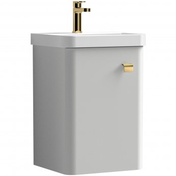 Curva Deluxe Wall Hung Vanity Unit with Brass Handle - 400mm Wide - Light Grey
