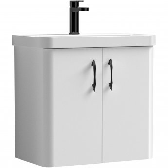 Curva Arc Wall Hung Vanity Unit with Black Handles - 600mm Wide - Gloss White