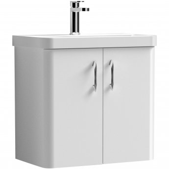 Curva Arc Wall Hung Vanity Unit with Chrome Handles - 600mm Wide - Gloss White