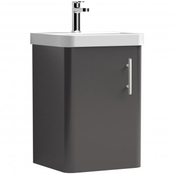 Curva Classic Wall Hung Vanity Unit with Chrome Handle - 400mm Wide - Dark Grey