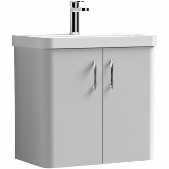 Curva Arc Wall Hung Vanity Unit with Chrome Handles - 600mm Wide - Light Grey