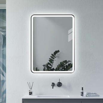Signature Daisy Front-Lit LED Bathroom Mirror with Demister Pad 800mm H x 600mm W - Matt Black | Product Image